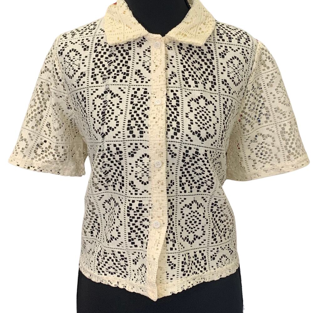 Dazy Lacey Knit Button-Up Blouse | Women's XL